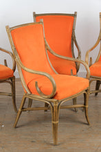 Load image into Gallery viewer, Modern Round Dining Table and 4 Rattan Armchairs with Orange Upholstery Set