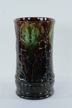 Load image into Gallery viewer, Victorian Majolica Umbrella Stand or Jardinière with Grotesque Mask – Large Glazed Ceramic Vessel