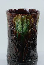 Load image into Gallery viewer, Victorian Majolica Umbrella Stand or Jardinière with Grotesque Mask – Large Glazed Ceramic Vessel