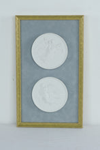 Load image into Gallery viewer, Framed “Morning and Night” Angel Rondels After Bertel Thorvaldsen White Relief Plaques 11” x 18.5”