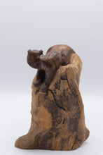 Load image into Gallery viewer, Hand Carved Wood Mountain Lion on Tree Stump Sculpture 9 Inch Rustic Folk Art