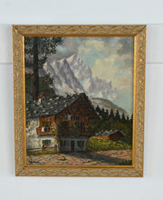 Load image into Gallery viewer, Alpine Chalet Landscape Painting – Original Oil on Canvas in Ornate Gold Frame, 11.75 x 13.5