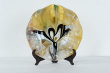 Load image into Gallery viewer, Vintage Hand Blown Art Glass Bowl Amber Black White Swirl Console Centerpiece