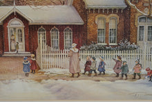 Load image into Gallery viewer, The Museum by Trisha Romance – 1987 Framed Print – 26.5" x 22" Vintage Winter Scene Art