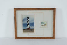 Load image into Gallery viewer, Framed Coastal Lighthouse Photograph with National Parks Centennial Stamp Display