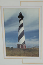 Load image into Gallery viewer, Framed Coastal Lighthouse Photograph with National Parks Centennial Stamp Display