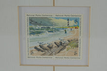 Load image into Gallery viewer, Framed Coastal Lighthouse Photograph with National Parks Centennial Stamp Display
