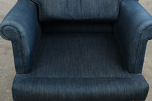 Load image into Gallery viewer, Navy Upholstered Wingback Chair with Matching Ottoman and Wood Legs
