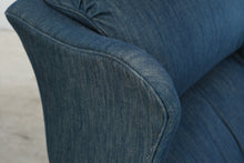 Load image into Gallery viewer, Navy Upholstered Wingback Chair with Matching Ottoman and Wood Legs