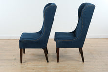 Load image into Gallery viewer, Pair of Madison Park Navy Upholstered Wingback Dining Chairs with Nailhead Trim