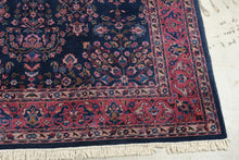 Load image into Gallery viewer, Vintage Handmade Persian Sarouk Style Wool Area Rug 94 x 120 Navy Floral Carpet
