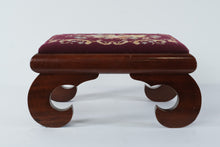 Load image into Gallery viewer, Vintage Needlepoint Footstool Mahogany Wood Floral Upholstered Ottoman