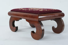 Load image into Gallery viewer, Vintage Needlepoint Footstool Mahogany Wood Floral Upholstered Ottoman