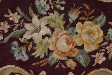 Load image into Gallery viewer, Vintage Needlepoint Footstool Mahogany Wood Floral Upholstered Ottoman