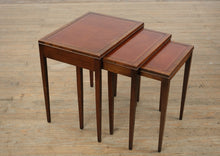Load image into Gallery viewer, “The Wexford Trio” – Vintage Leather-Top Nesting Tables with Gold Tooling