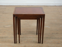 Load image into Gallery viewer, “The Wexford Trio” – Vintage Leather-Top Nesting Tables with Gold Tooling