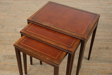 Load image into Gallery viewer, “The Wexford Trio” – Vintage Leather-Top Nesting Tables with Gold Tooling
