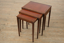 Load image into Gallery viewer, “The Wexford Trio” – Vintage Leather-Top Nesting Tables with Gold Tooling