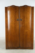 Load image into Gallery viewer, Vintage Oak Armoire Wardrobe Cabinet with Carved Crown and Double Doors