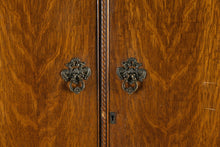 Load image into Gallery viewer, Vintage Oak Armoire Wardrobe Cabinet with Carved Crown and Double Doors