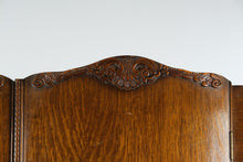 Load image into Gallery viewer, Vintage Oak Armoire Wardrobe Cabinet with Carved Crown and Double Doors
