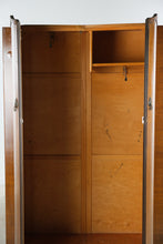 Load image into Gallery viewer, Vintage Oak Armoire Wardrobe Cabinet with Carved Crown and Double Doors