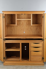 Load image into Gallery viewer, Solid Oak Computer Armoire Desk Cabinet with Pull Out Work Surface