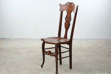 Load image into Gallery viewer, Antique Carved Wood Side Chair with Pierced Splat and Saddle Seat