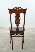 Load image into Gallery viewer, Antique Carved Wood Side Chair with Pierced Splat and Saddle Seat
