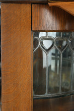 Load image into Gallery viewer, Antique Tiger Oak Curved Glass Curio Cabinet with Leaded Glass and Claw Feet