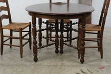 Load image into Gallery viewer, Vintage Solid Oak Round Extension Dining Table with Four Rush Seat Ladderback Chairs
