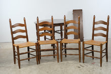 Load image into Gallery viewer, Vintage Solid Oak Round Extension Dining Table with Four Rush Seat Ladderback Chairs