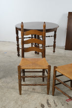 Load image into Gallery viewer, Vintage Solid Oak Round Extension Dining Table with Four Rush Seat Ladderback Chairs