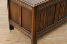 Load image into Gallery viewer, Vintage Solid Oak Hope Chest Blanket Storage Trunk Carved Panel Front