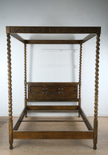 Load image into Gallery viewer, Carved Oak Barley Twist King Size Canopy Bed Attributed to Baker Milling Road