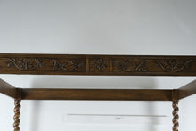 Load image into Gallery viewer, Carved Oak Barley Twist King Size Canopy Bed Attributed to Baker Milling Road