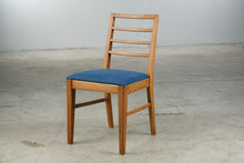 Load image into Gallery viewer, Oak Dining Chair Blue Upholstered Seat Ladder Back