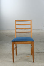 Load image into Gallery viewer, Oak Dining Chair Blue Upholstered Seat Ladder Back