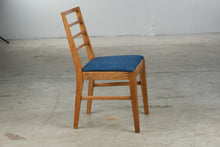 Load image into Gallery viewer, Oak Dining Chair Blue Upholstered Seat Ladder Back