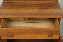 Load image into Gallery viewer, Antique Oak Washstand with Tall Mirror and Towel Rack
