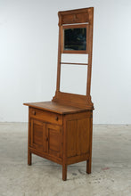 Load image into Gallery viewer, Antique Oak Washstand with Tall Mirror and Towel Rack