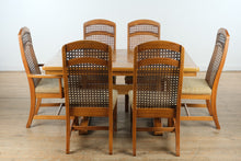 Load image into Gallery viewer, Parquet-Top Dining Table with Cane-Back Chairs and Extension Leaves