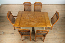 Load image into Gallery viewer, Parquet-Top Dining Table with Cane-Back Chairs and Extension Leaves