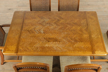 Load image into Gallery viewer, Parquet-Top Dining Table with Cane-Back Chairs and Extension Leaves