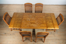 Load image into Gallery viewer, Parquet-Top Dining Table with Cane-Back Chairs and Extension Leaves