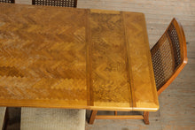 Load image into Gallery viewer, Parquet-Top Dining Table with Cane-Back Chairs and Extension Leaves