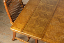 Load image into Gallery viewer, Parquet-Top Dining Table with Cane-Back Chairs and Extension Leaves