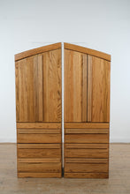 Load image into Gallery viewer, Oak Armoire Storage Cabinets Pair