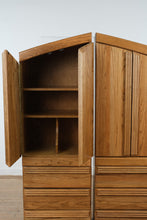 Load image into Gallery viewer, Oak Armoire Storage Cabinets Pair