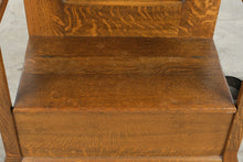 Load image into Gallery viewer, Antique Tiger Oak Hall Tree with Mirror, Coat Hooks, Storage Bench and Umbrella Stand